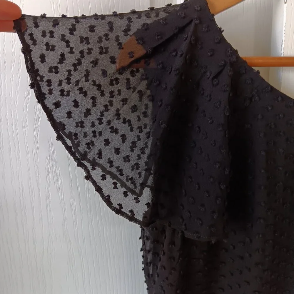 J. Crew Women's Black Silk/Cotton Swiss Dot Flutter Sleeve Flounce Dress Size 6